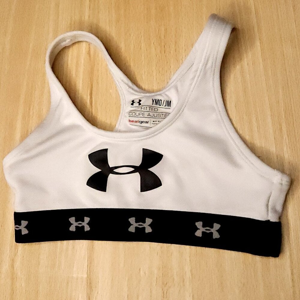 Under Armour Girls White Black Sports Bra Medium